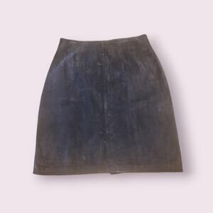 VTG Jacqueline Ferrar 100% Black Suede Leather Pencil Skirt Size 12 90s Chic
